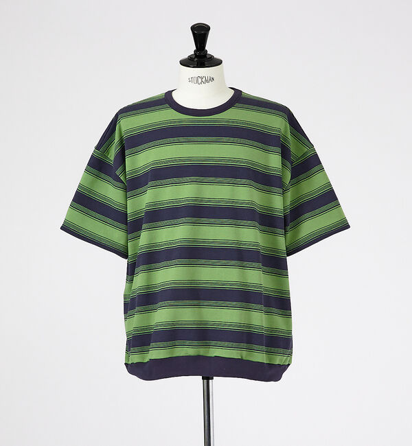 ABAHOUSE「マルチボーダースウェット半袖シャツ / 6分袖/ ユニセックス」|Tシャツ・カットソー|グリーン