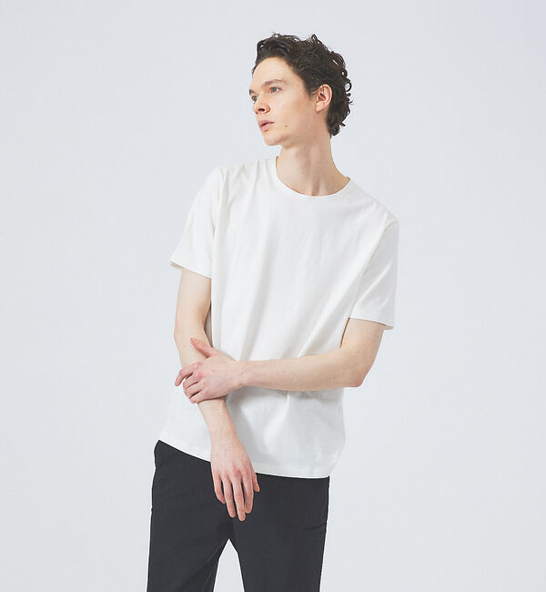 ABAHOUSE「【ノンストレス】定番 / COTTON LYCRA 圧着 クルーネック 半袖 T」|Tシャツ・カットソー|ホワイト