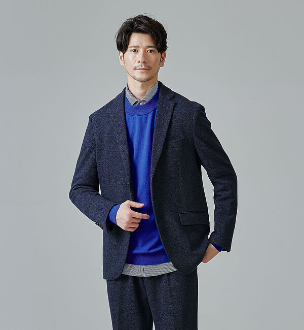 ABAHOUSE「【セットアップ対応/FLEX JACKET】ムリネ ジャージ ツイル ジャケット」|テーラードジャケット|ネイビー
