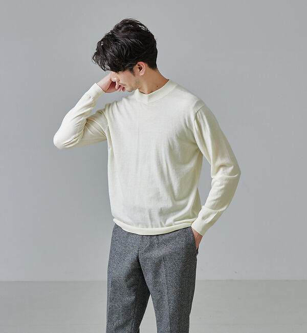 ABAHOUSE「【シルクの様な光沢】カシミヤ　モックネック　ニット」|ニット・セーター|オフホワイト