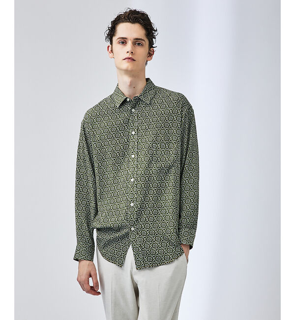 ABAHOUSE「フラワー小紋柄 長袖シャツ」|シャツ・ブラウス|モスグリーン
