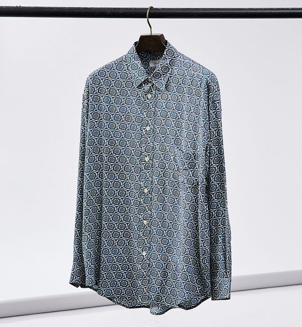 ABAHOUSE「フラワー小紋柄 長袖シャツ」|シャツ・ブラウス|ライトブルー