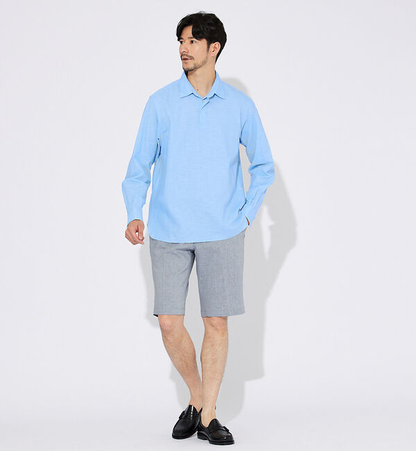 ABAHOUSE「コットンリネン 比翼 プルオーバーシャツ」|シャツ・ブラウス|