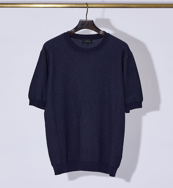 ABAHOUSE「【2024新色】針抜きプレーティング ニットTシャツ」|Tシャツ・カットソー|ネイビー