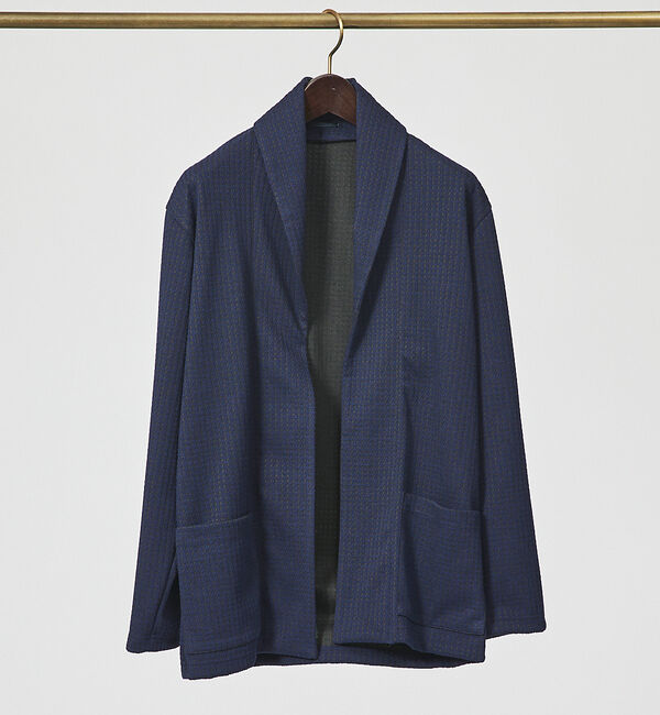 ABAHOUSE「【ボタンレス】千鳥柄フクレガジャガード　ショールカラー カーディガン」|カーディガン|ダークネイビー