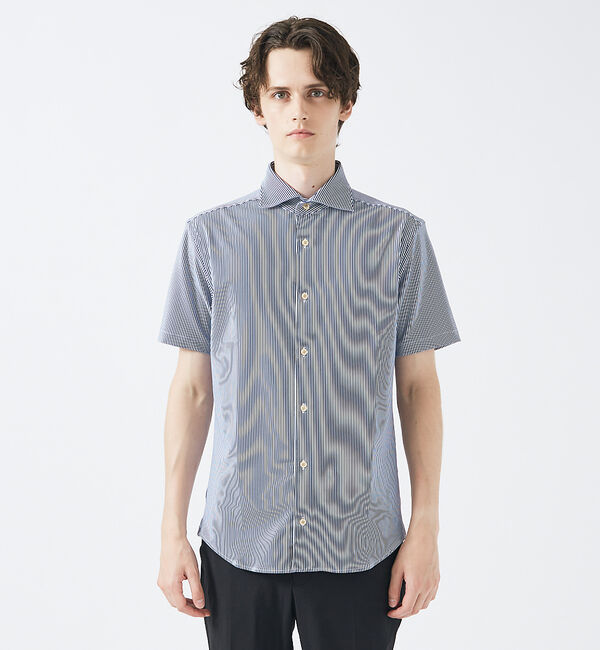 ABAHOUSE「【FLEX】ナロウストライプ 半袖シャツ/ジャージシャツ」|シャツ・ブラウス|