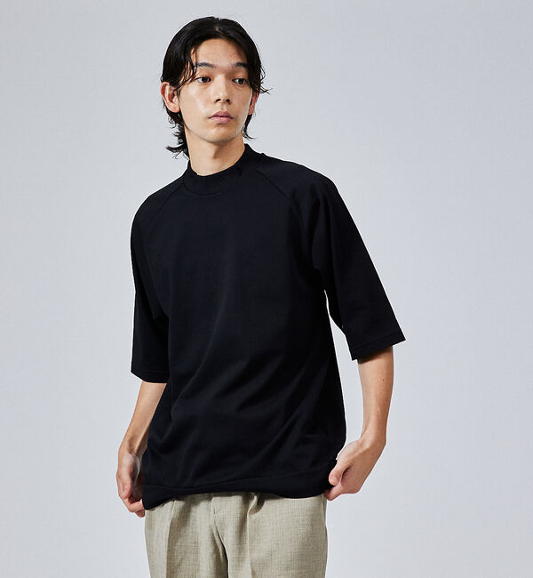ABAHOUSE「【モックネック】度詰め天竺　ラグランスリーブＴシャツ」|Tシャツ・カットソー|ブラック