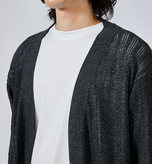 ABAHOUSE「【レース編み】ボタンレスカーディガン/ シアーカーディガン」|カーディガン|