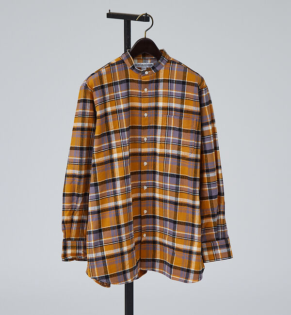 ABAHOUSE「【別注】Individualized shirts / ネルチェック バンドカラ」|シャツ・ブラウス|オレンジ
