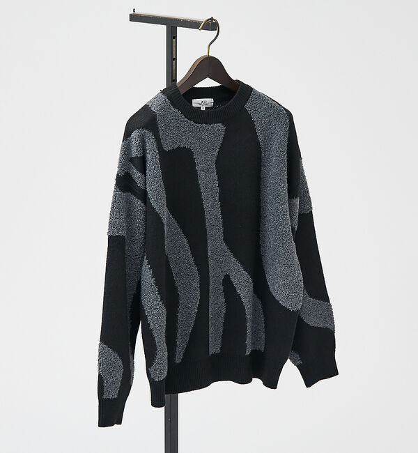 ABAHOUSE「【AH ABAHOUSE】ゼブラジャガード ニット」|ニット・セーター|ブラック