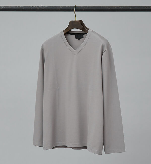 ABAHOUSE「【定番】ドレスポンチ Vネック 長袖Tシャツ / ストレッチ」|Tシャツ・カットソー|グレー