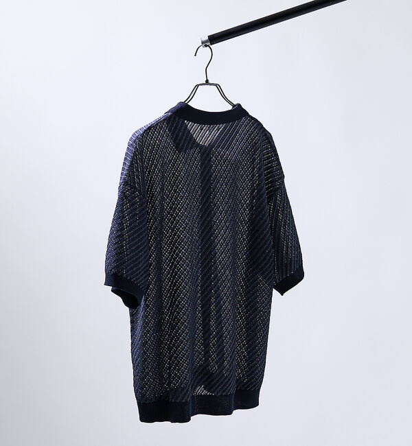 ABAHOUSE「【透かし編み】バイアス メッシュニットポロ  / ニットシャツ」|カーディガン|