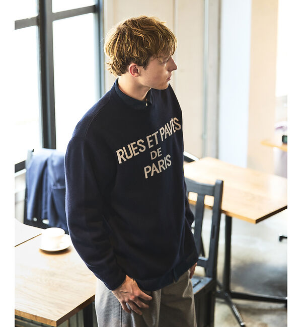 ABAHOUSE「ジャガードロゴニット プルオーバー / オーバーサイズ / LE TRIO AB」|ニット・セーター|ネイビー