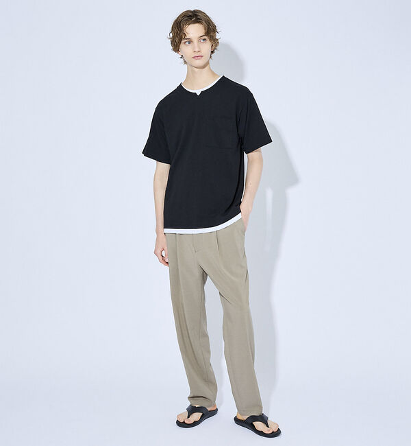 ABAHOUSE「キーネック カノコ半袖Tシャツ / フェイクレイヤード」|Tシャツ・カットソー|