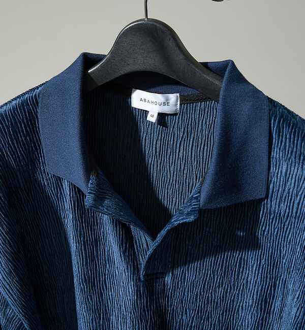 ABAHOUSE「ベロアプリーツ ニットポロシャツ / オーバーサイズ」|ポロシャツ|