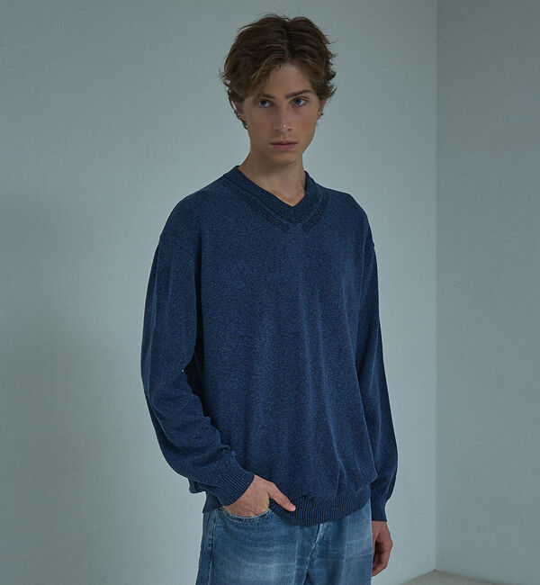 ABAHOUSE「WOOL MIX ブークレーＶネックニット」|ニット・セーター|ブルー