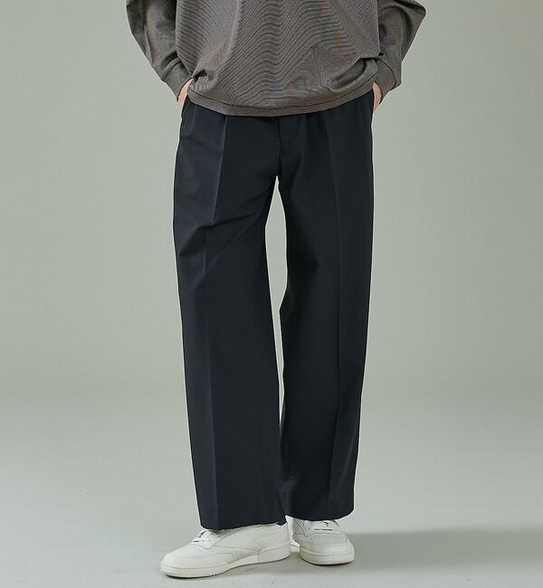 ABAHOUSE「トロストレッチ 2タック イージーワイドスラックス / ワイドパンツ」|その他|ブラック