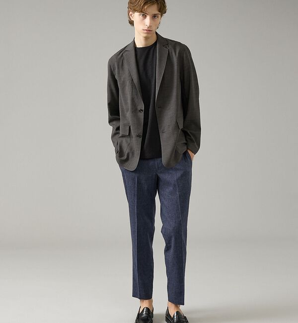 ABAHOUSE「カレンダー加工 リネンライク サマージャケット/ 軽量 ストレッチ【予約】」|ノーカラージャケット|