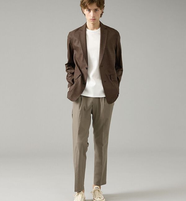 ABAHOUSE「カレンダー加工 リネンライク サマージャケット/ 軽量 ストレッチ【予約】」|ノーカラージャケット|