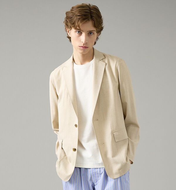 ABAHOUSE「カレンダー加工 リネンライク サマージャケット/ 軽量 ストレッチ【予約】」|ノーカラージャケット|ベージュ系その他1
