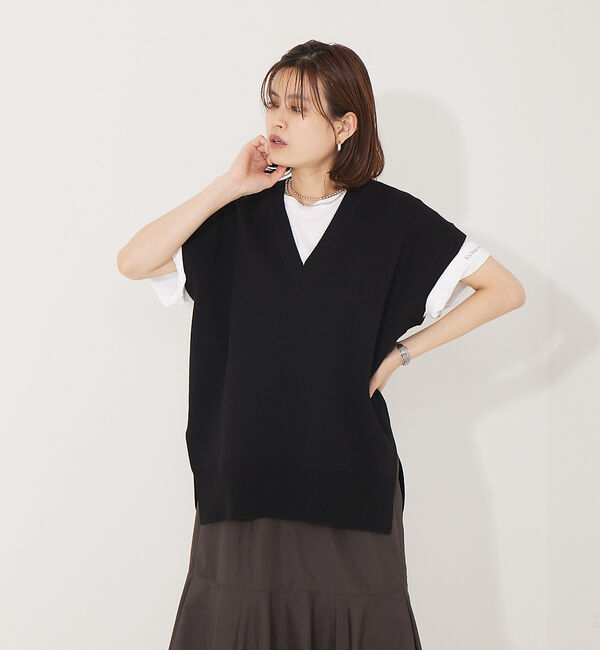 Rouge vif「【セットアップ対応】ニットロングベスト」|ベスト・ジレ|ブラック