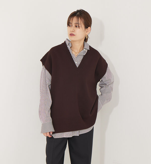 Rouge vif「【セットアップ対応】ニットロングベスト」|ベスト・ジレ|ブラウン