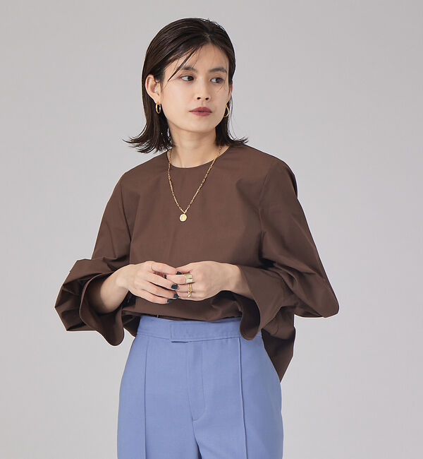 Rouge vif「タックフレアブラウス」|シャツ・ブラウス|ブラウン