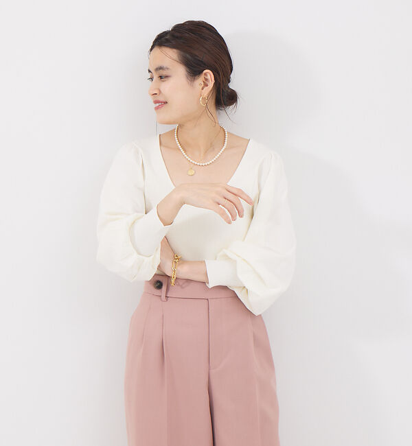 Rouge vif「パフスリーブスクエアネックニット」|ニット・セーター|アイボリー