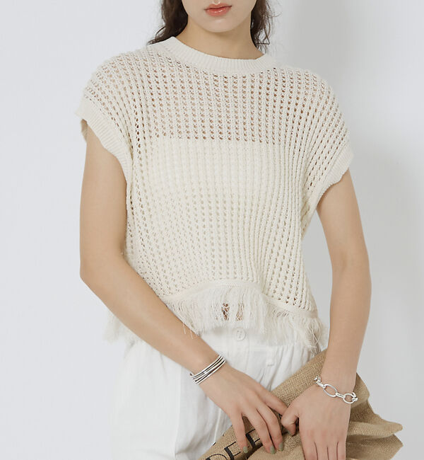 Rouge vif「メッシュニットフリンジショートプルオーバー」|ニット・セーター|