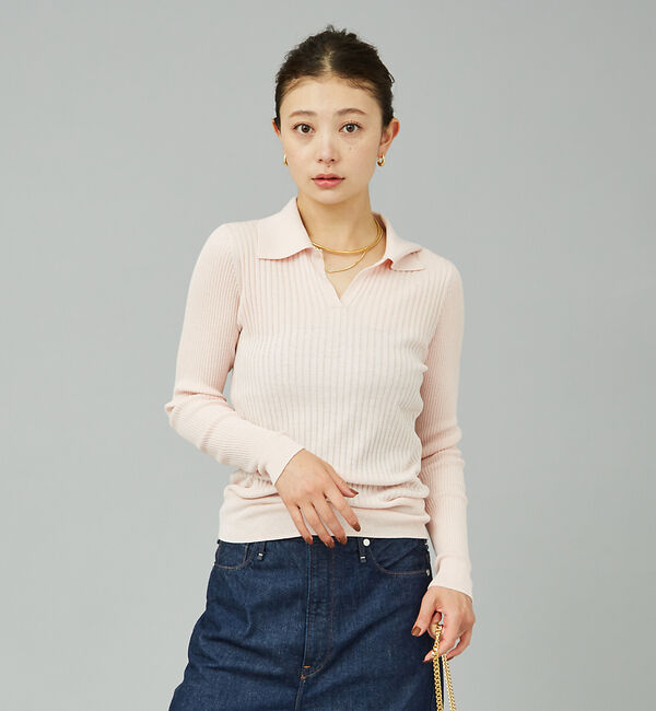 Rouge vif「シルク混ワイドリブポロニット」|ニット・セーター|