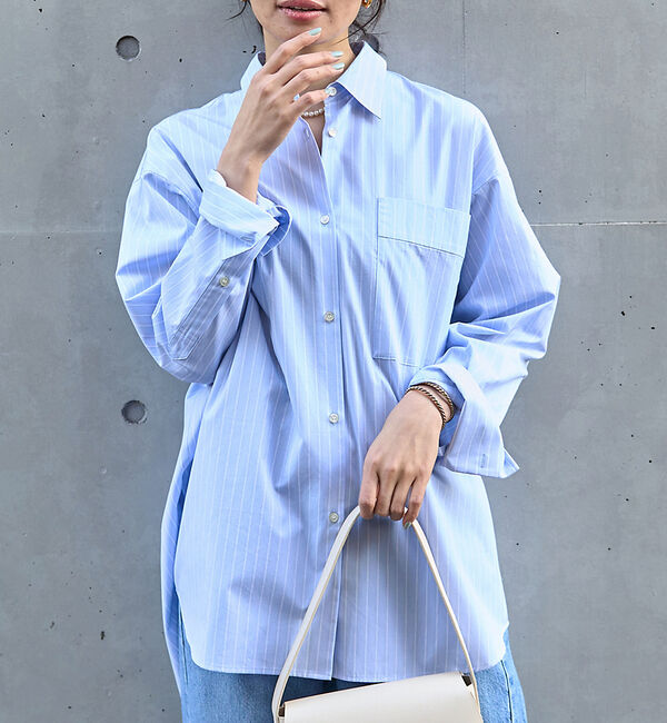 Rouge vif「ストライプオーバーシャツ」|シャツ・ブラウス|サックスブルー