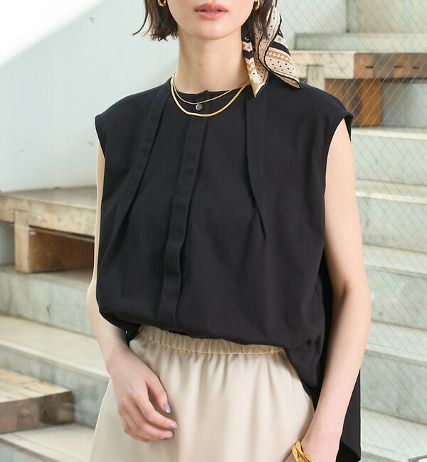 Rouge vif「タック入りノースリーブカットソーブラウス」|シャツ・ブラウス|ブラック