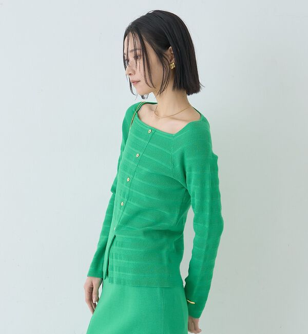 Rouge vif「【セットアップ対応】スクエアネックボーダー柄ニットカーディガン/プルオーバー」|カーディガン|