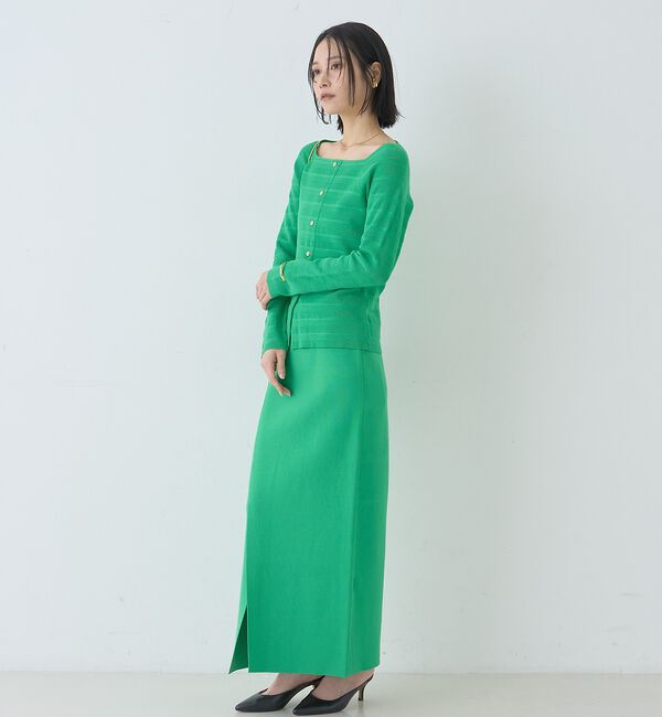 Rouge vif「【セットアップ対応】スクエアネックボーダー柄ニットカーディガン/プルオーバー」|カーディガン|