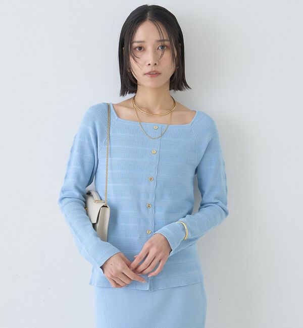 Rouge vif「【セットアップ対応】スクエアネックボーダー柄ニットカーディガン/プルオーバー」|カーディガン|