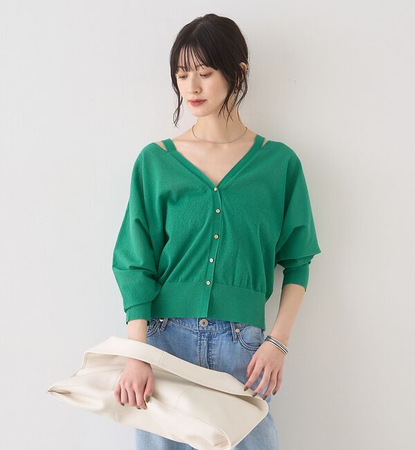 Rouge vif「ネックスリットVネックシアーカーディガン/ニット」|カーディガン|