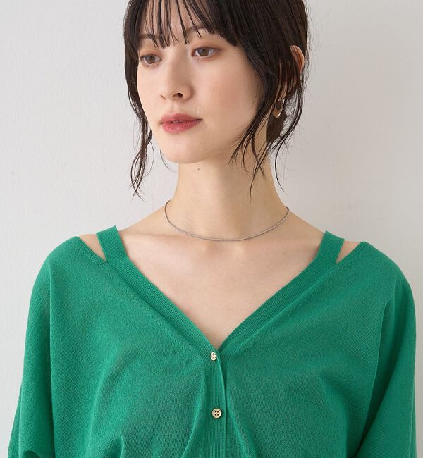 Rouge vif「ネックスリットVネックシアーカーディガン/ニット」|カーディガン|