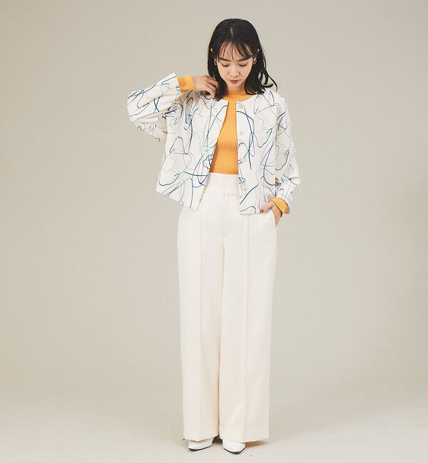 qualite「《セットアップ対応》ドローイングプリントクロップドシャツジャケット」|ノーカラージャケット|