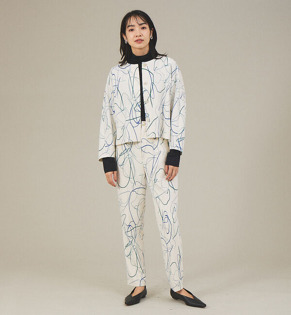 qualite「《セットアップ対応》ドローイングプリントクロップドシャツジャケット」|ノーカラージャケット|