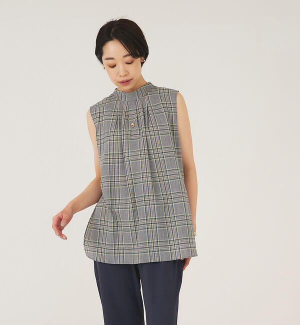 qualite「スタンド2wayチュニックブラウス」|シャツ・ブラウス|グリーン