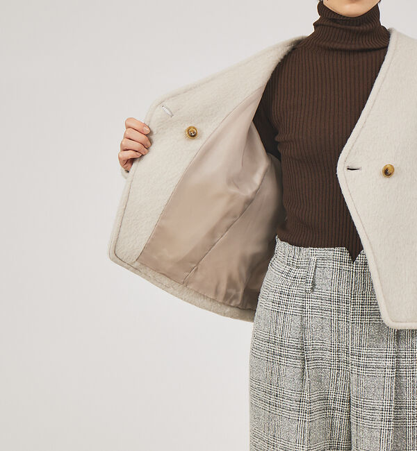 qualite「モヘアシャギーショートコート」|ノーカラーコート|