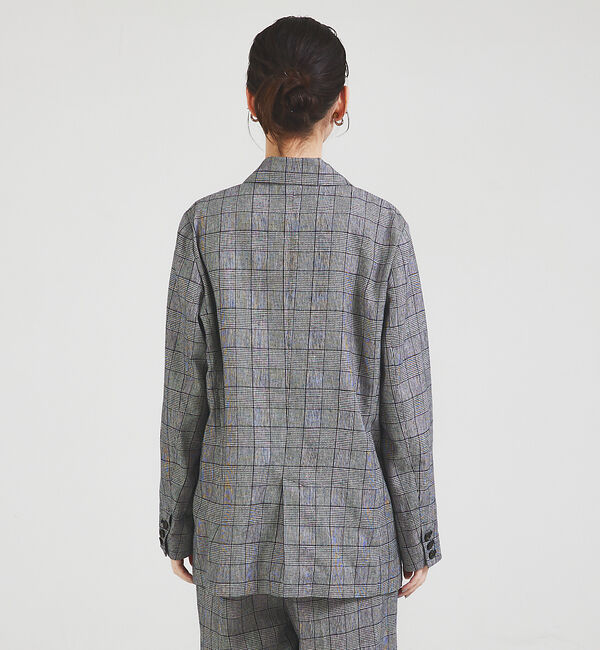 qualite「【セットアップ対応】リネングレンチェックジャケット」|テーラードジャケット|