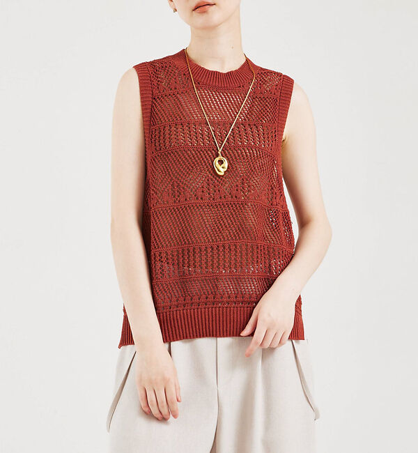 qualite「かぎ針風ノースリーブニット」|ニット・セーター|ブラウン