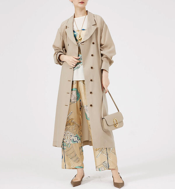 qualite「フロントダブルベルテッドコート」|トレンチコート|ベージュ