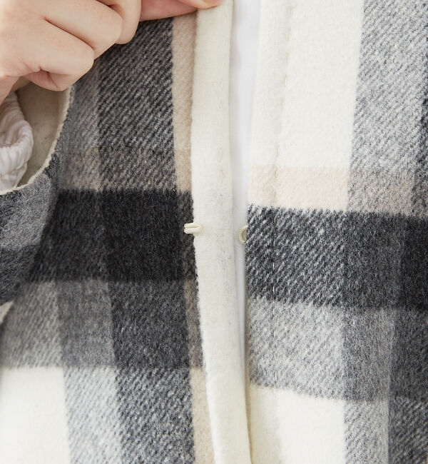 qualite「チェックダブルフェイスストールコート」|ノーカラーコート|