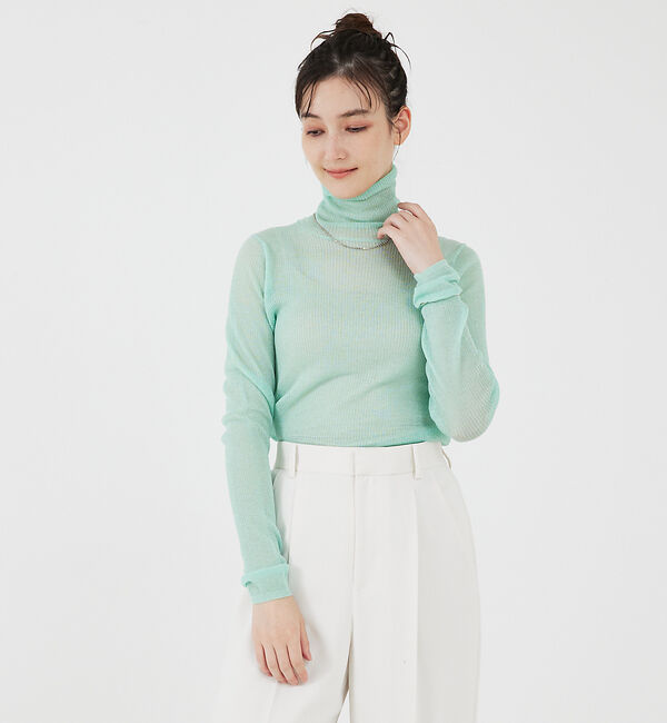 qualite「シャイニーリブニット」|ニット・セーター|グリーン