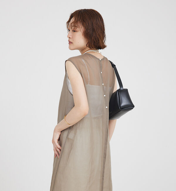 qualite「ソフトオーガンジーロングブラウス」|シャツ・ブラウス|モカ