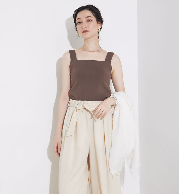 qualite「【セットアップ対応】接触冷感/レーヨンストレッチニットノースリーブ」|キャミソール|ブラウン