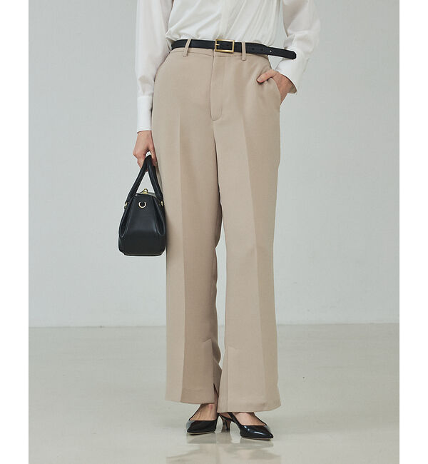 qualite「【シワになりにくい】ライトダブルクロスベンツパンツ」|その他|ベージュ