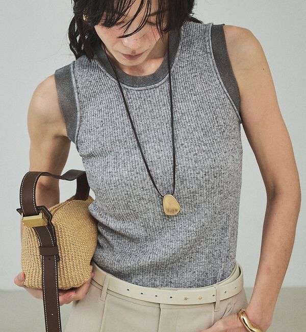 qualite「シアーミックスリブノースリーブ」|キャミソール|グレー